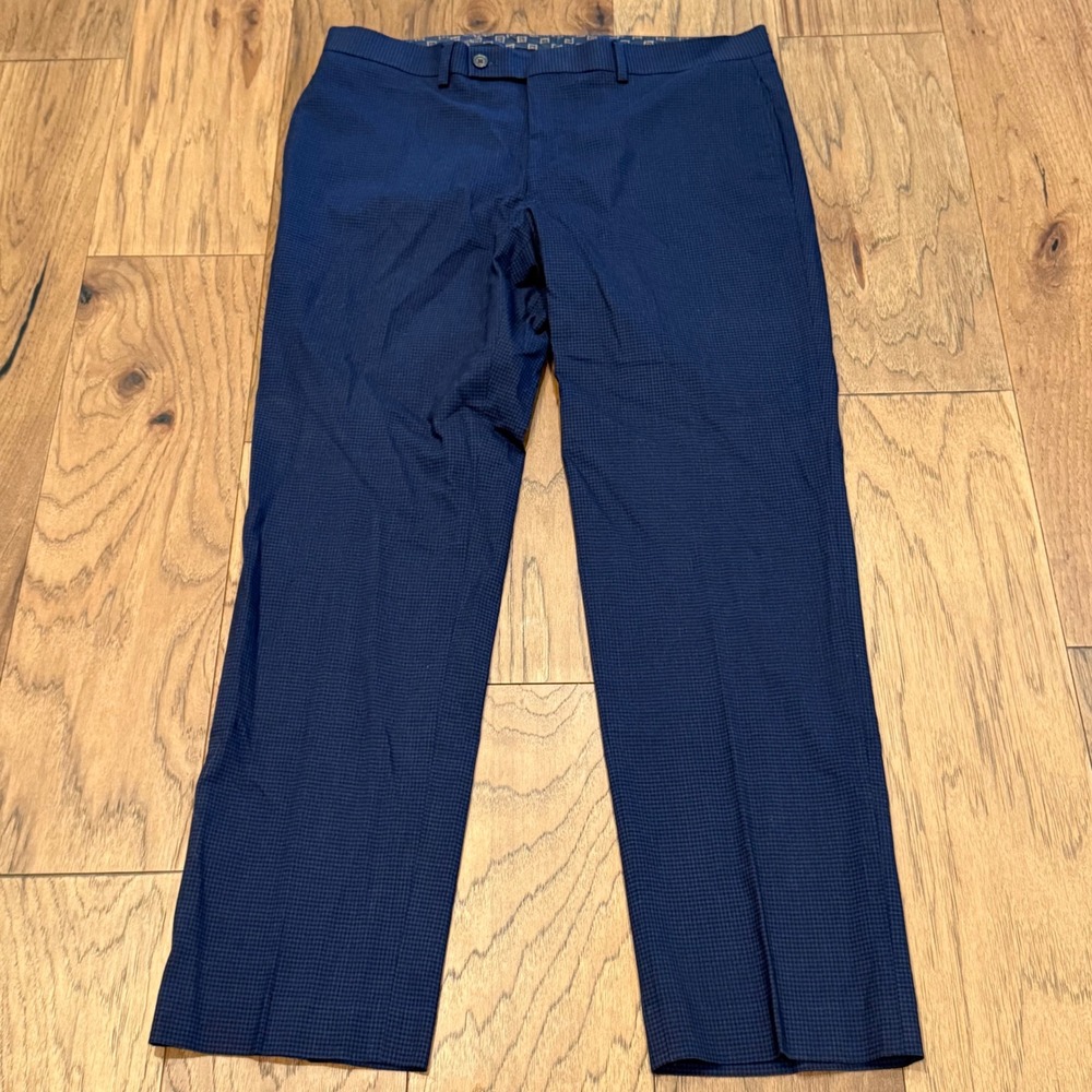 Lauren Ralph Lauren Mens Navy Blue Micro Check Dress Pants 34W x 30L Stretch